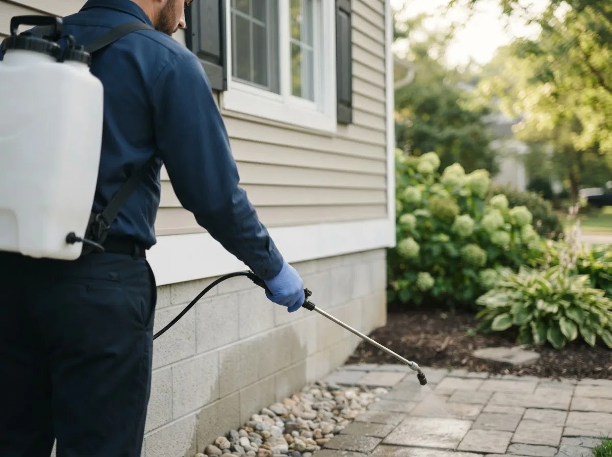 Pest control technician inspecting a home in Acosta, PA